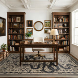 Covaba mystical snake area rug in coffee brown, styled in a room setting, view 4
