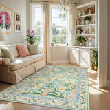 Covaba boho modern parisian garden floral area rug in fern green, styled in a room setting, view 5
