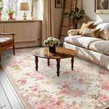 Covaba romantic vintage floral rose garden and area rug in blush clay, styled in a room setting, view 6