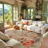 Covaba boho modern parisian floral scalloped area rug in coffee brown, styled in a room setting, view 4
