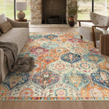 Covaba ultra-thin vintage floral moroccan trellis and area rug in faded rose, styled in a room setting, view 4
