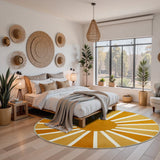 Covaba boho rainbow sunshine round rug in amber clay, styled in a room setting, view 4