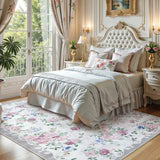 Covaba romantic vintage floral rose garden area rug in muted plum, styled in a room setting, view 2
