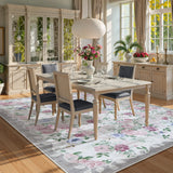 Covaba romantic vintage floral rose garden area rug in muted plum, styled in a room setting, view 8