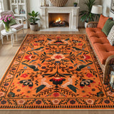 Covaba boho birdsong floral garden area rug in amber clay, styled in a room setting, view 5