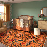 Covaba boho birdsong floral garden area rug in amber clay, styled in a room setting, view 6