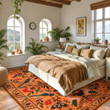 Covaba boho birdsong floral garden area rug in amber clay, styled in a room setting, view 7