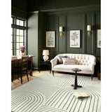 Covaba abstract rainbow stripe green/white area rug in fern green, shown flat on a plain ivory backdrop, view 9