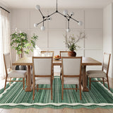Covaba modern abstract bordered scalloped area rug in fern green, styled in a room setting, view 7