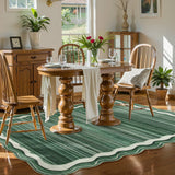 Covaba modern abstract bordered scalloped area rug in fern green, styled in a room setting, view 8