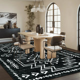 Covaba aztec moroccan distressed area rug in ink black, styled in a room setting, view 3