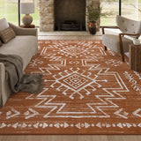 Covaba aztec moroccan distressed area rug in amber clay, styled in a room setting