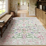 Covaba boho modern parisian garden floral area rug in muted plum, styled in a room setting, view 4
