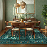 Covaba vintage floral area rug in deep green, styled in a room setting, view 11