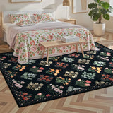 Covaba meadow floral area rug in ink black, styled in a room setting, view 4