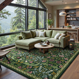 Covaba maximalism vibrant blossom floral - size deal area rug in forest fern, styled in a room setting, view 2