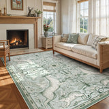 Covaba vintage woodland area rug in willow sage, styled in a room setting, view 4