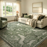 Covaba vintage woodland area rug in olive grove, styled in a room setting, view 3