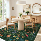 Covaba boho botanical floral area rug in fern green, styled in a room setting, view 4