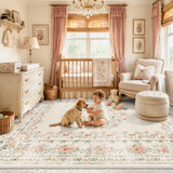 Covaba vintage traditional floral area rug in warm beige, styled in a room setting, view 5