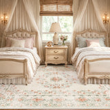 Covaba vintage traditional floral area rug in warm beige, styled in a room setting, view 3