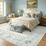Covaba vintage traditional floral area rug in stormy blue, styled in a room setting, view 4