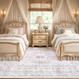 Covaba vintage traditional floral area rug in blush clay, styled in a room setting, view 3