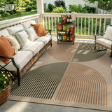 Covaba rainbow easy jute black/beige indoor/outdoor area rug in warm beige, styled in a room setting, view 3