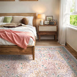 Covaba maximalism vintage french floral area rug in blush clay, styled in a room setting, view 4