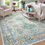 Covaba maximalism vintage french floral area rug in sage mist, styled in a room setting, view 7