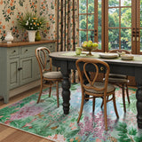 Covaba jungle botanical spring area rug in fern green, styled in a room setting, view 6