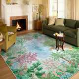Covaba jungle botanical spring area rug in fern green, styled in a room setting, view 7