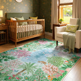 Covaba jungle botanical spring area rug in fern green, styled in a room setting, view 8