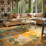 Covaba jungle fall sunrise area rug in amber clay, styled in a room setting, view 8