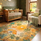 Covaba jungle fall sunrise area rug in amber clay, styled in a room setting, view 6