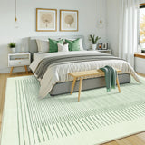 Covaba modern minimalist line area rug in fern green, styled in a room setting, view 2