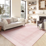 Covaba modern minimalist line area rug in blush clay, styled in a room setting