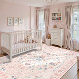 Covaba vintage persian floral area rug in blush clay, styled in a room setting, view 7