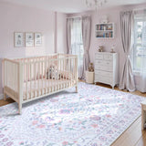 Covaba vintage persian floral area rug in muted plum, styled in a room setting, view 7