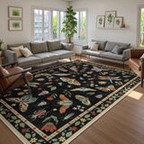 Covaba modern parisian insect area rug in ink black, styled in a room setting, view 2