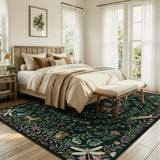 Covaba fantasy garden and unicorn area rug in forest fern, styled in a room setting, view 4