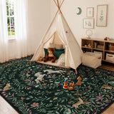 Covaba fantasy garden and unicorn area rug in forest fern, styled in a room setting