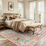 Covaba fantasy garden and unicorn area rug in blush clay, styled in a room setting, view 9