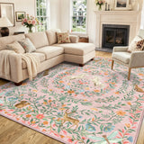 Covaba fantasy garden and unicorn area rug in blush clay, styled in a room setting, view 2