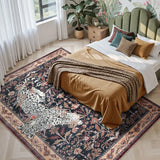 Covaba vintage leopard area rug in coffee brown, styled in a room setting, view 3