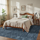 Covaba vintage persian distressed area rug in stormy blue, styled in a room setting, view 3
