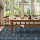 Covaba vintage persian distressed area rug in stormy blue, styled in a room setting, view 4