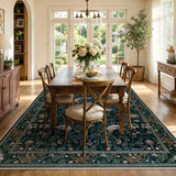 Covaba botanical bird garden chenille area rug in ink black, styled in a room setting, view 2