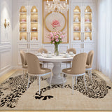 Covaba modern safari leopard area rug in warm beige, styled in a room setting, view 3