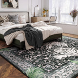 Covaba wild tiger area rug in ink black, styled in a room setting, view 2